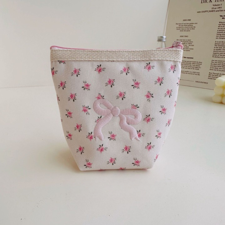 Floral Ribbon Bow Makeup Bag