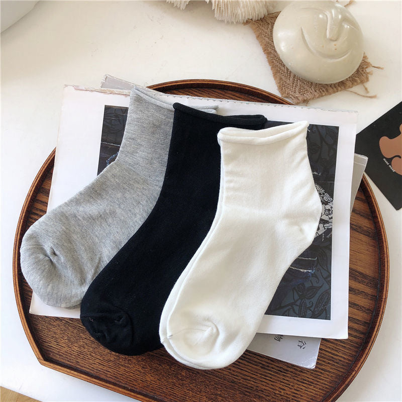 Pastel & Bold Rolled Low Cut Socks (8 Colors)