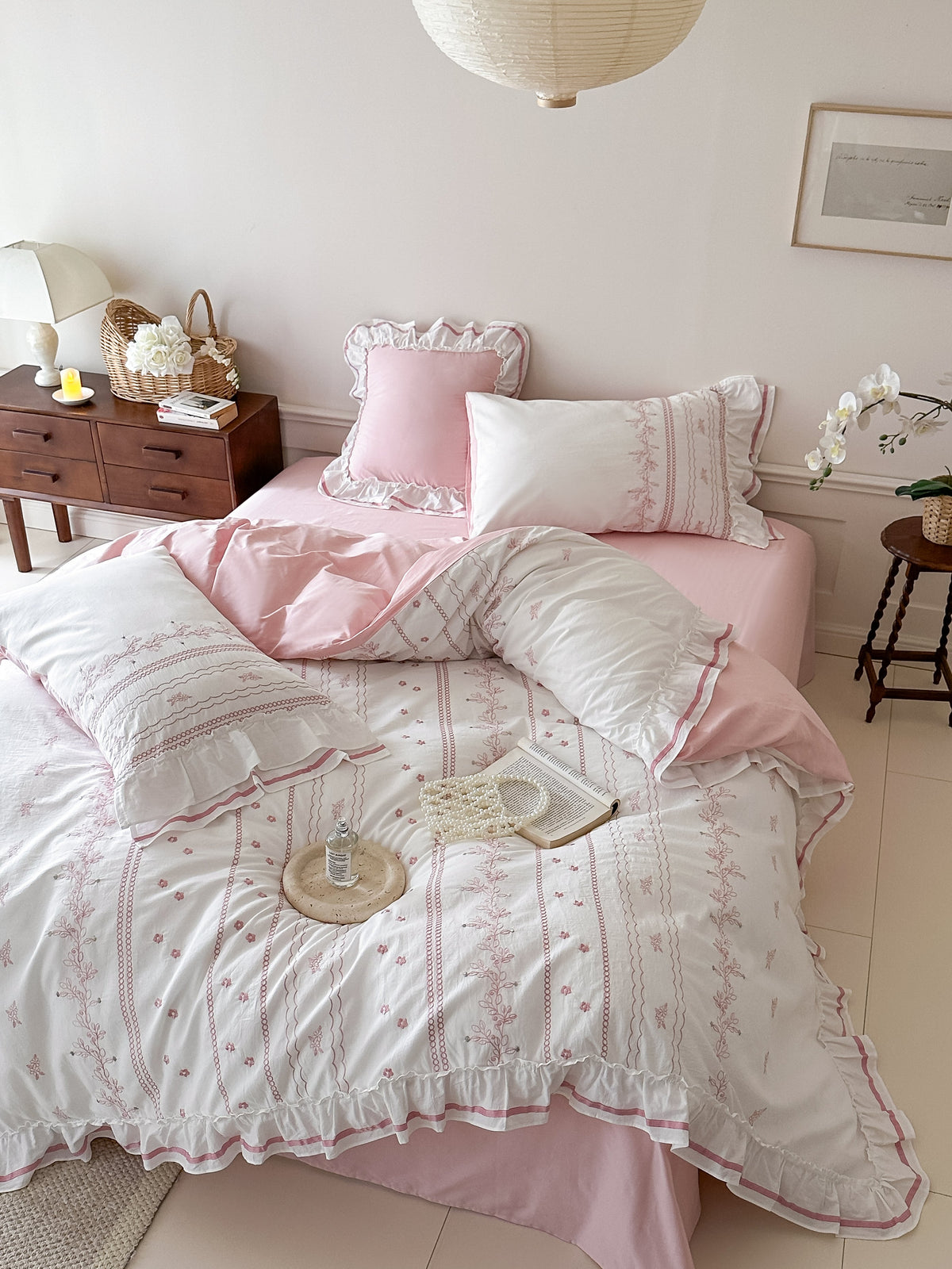 Bubble Pink Stripes Bedding Set