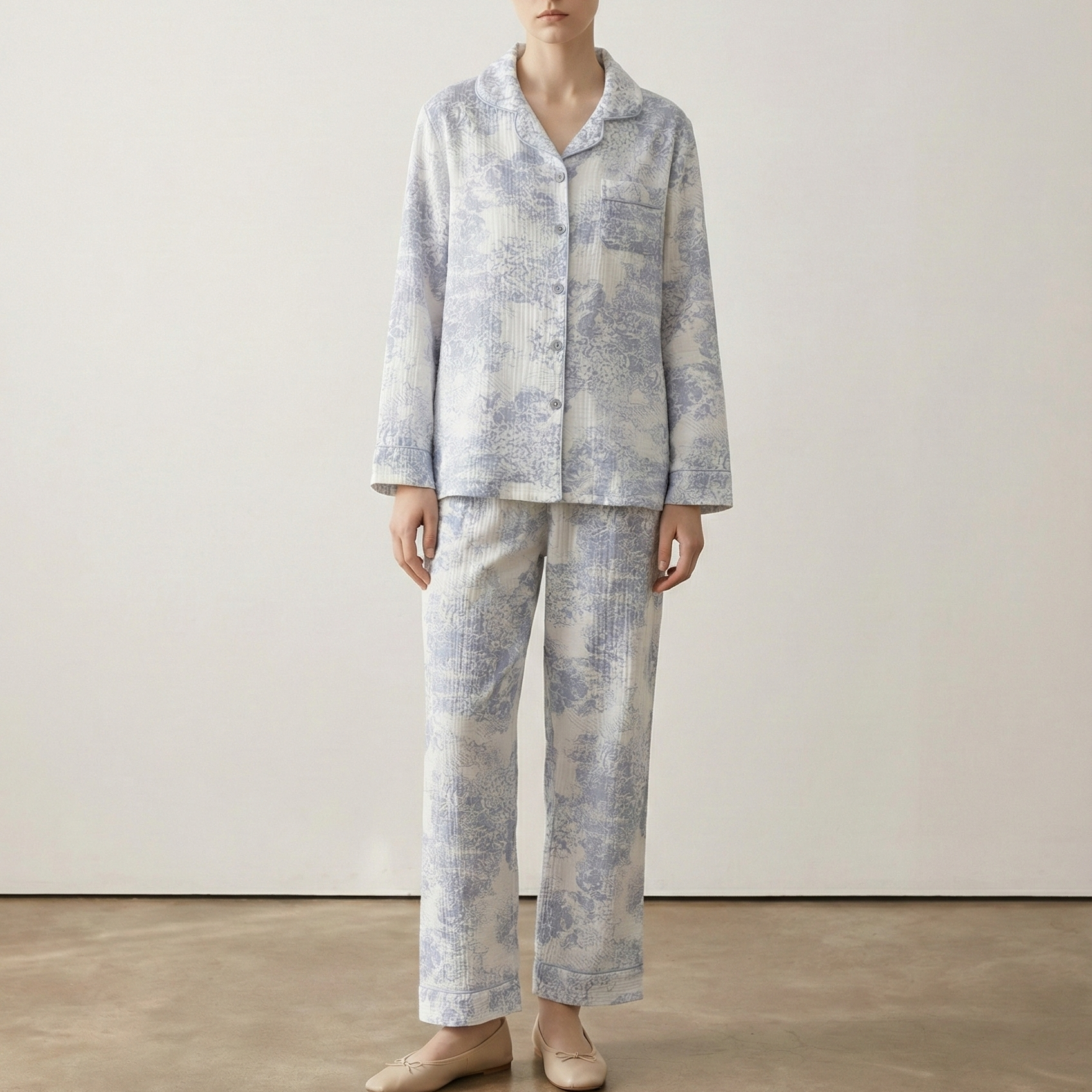 Blush Mist Cotton Pajama Set / Blue