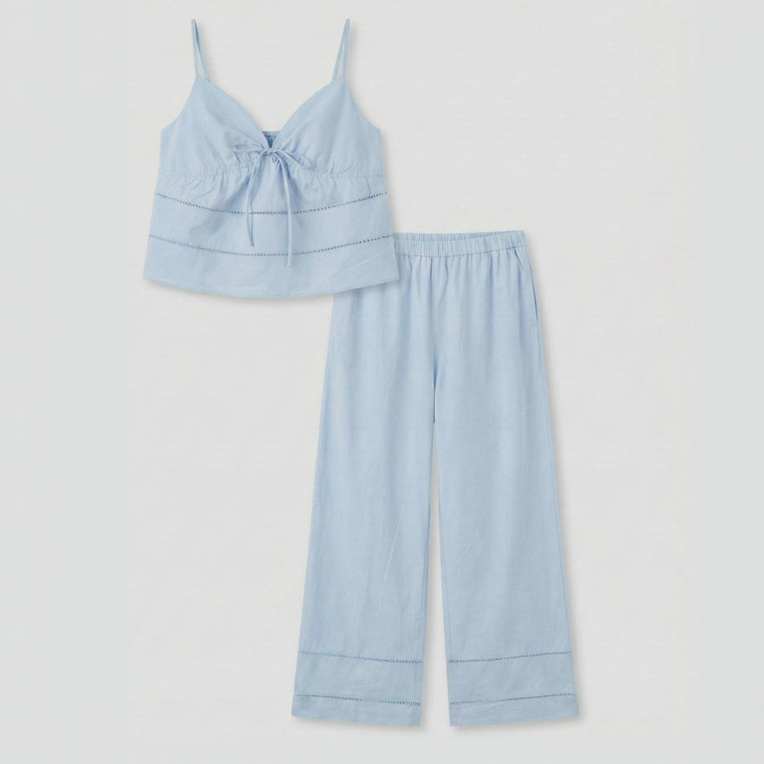 Luminae Cotton V-Neck Pajama Set / Blue