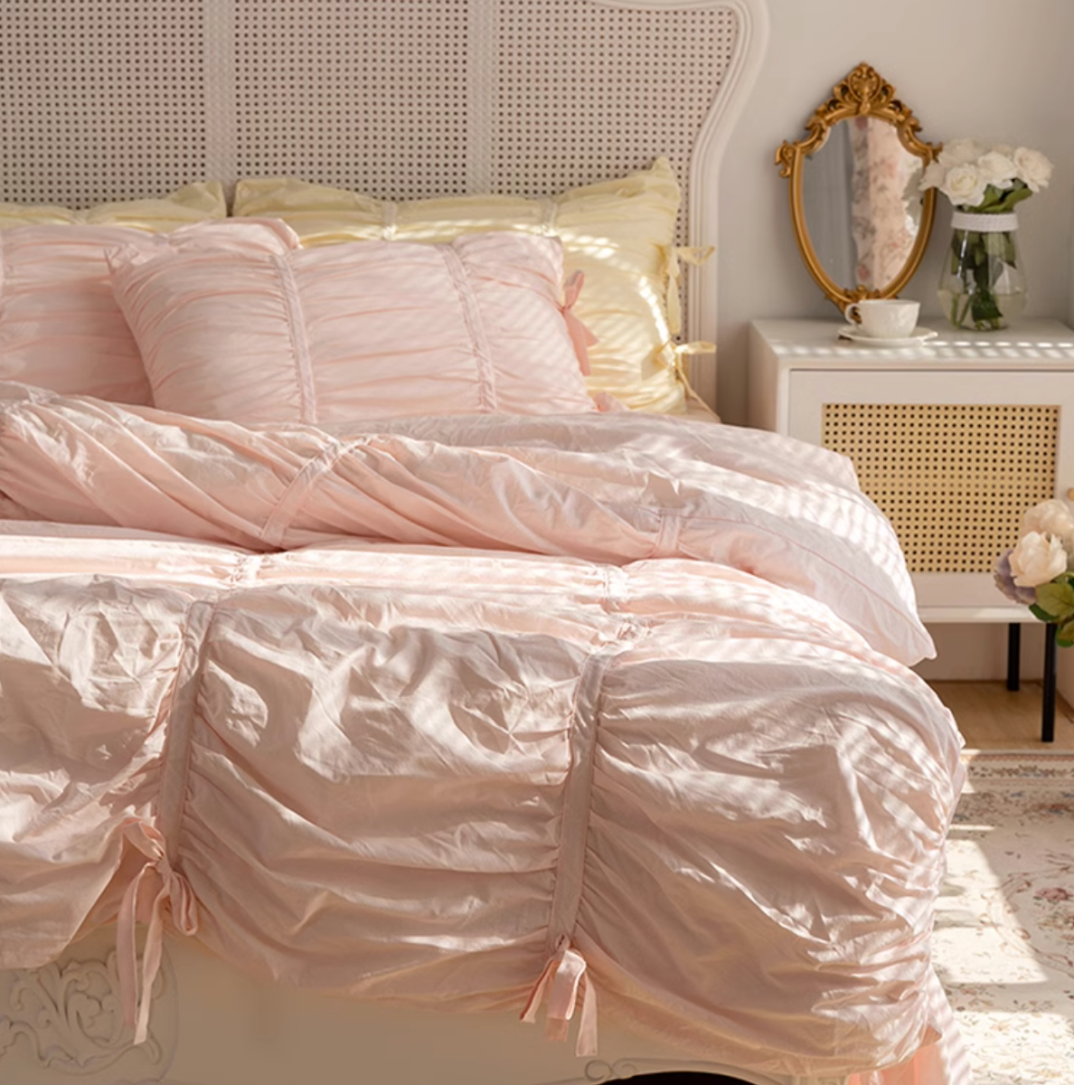 Coquette Ruffle Bedding Bundle Pink / Medium Flat
