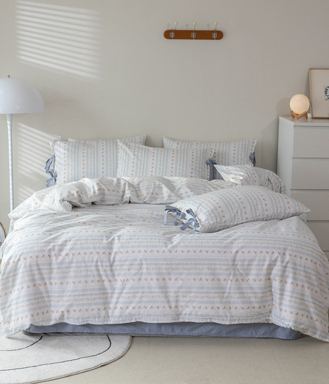 Soft Cottage Blue Ribbon Bedding Set /