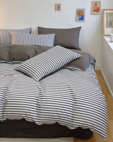 Coastal Washed Cotton Striped Bedding Set / Dark Gray