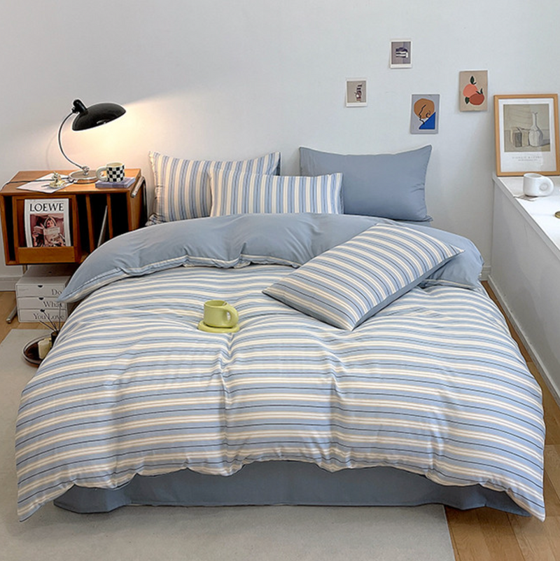 Coastal Washed Cotton Striped Bedding Set / Bean