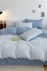 Coastal Washed Cotton Striped Bedding Set / Green