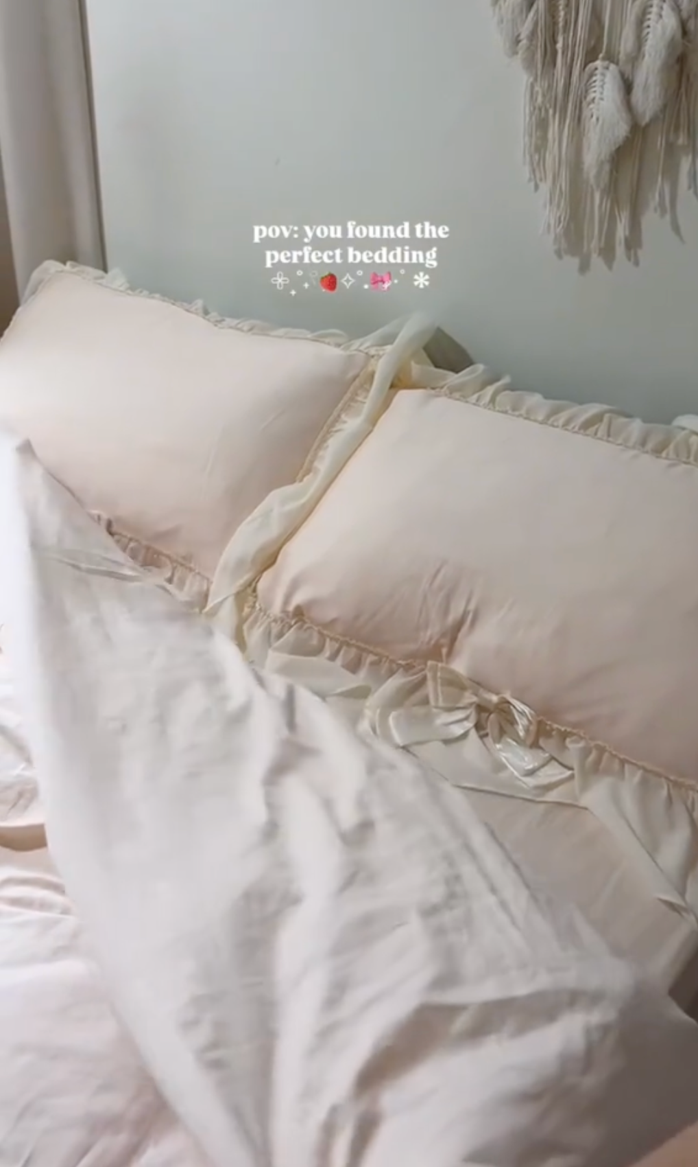 Ribbon Bow Airy Lace Bedding Set / Cream White Bedding Set