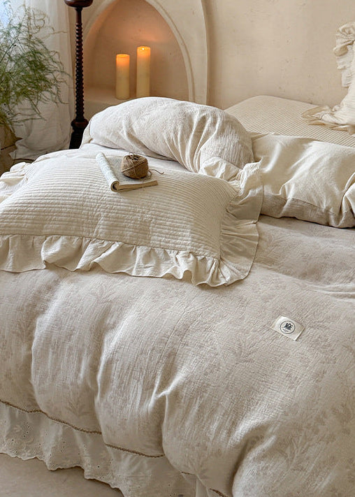 Seraphina Floral Ruffle Bedding Set / White