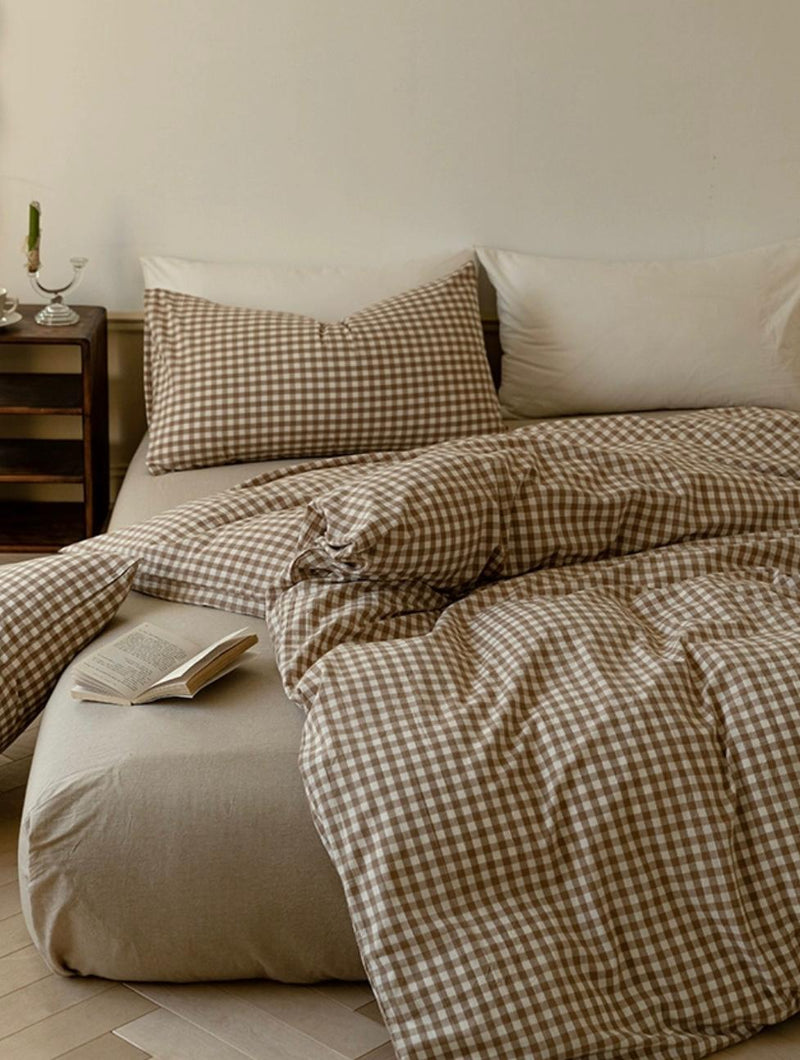 Gingham Duvet Cover / Brown