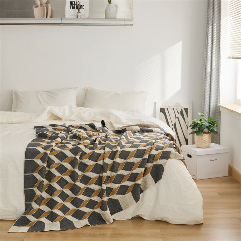 Abstract Blocks Blanket / Gray Beige Orange Small Blankets