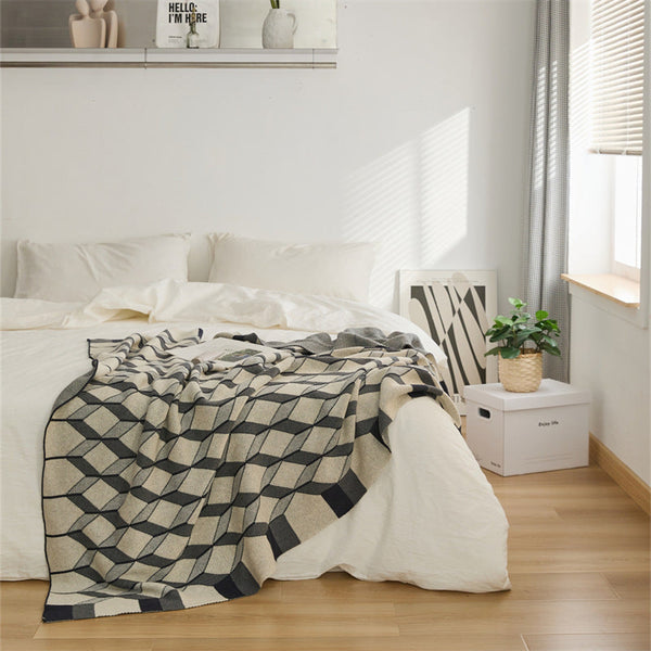 Abstract Blocks Blanket / Gray Beige Small Blankets