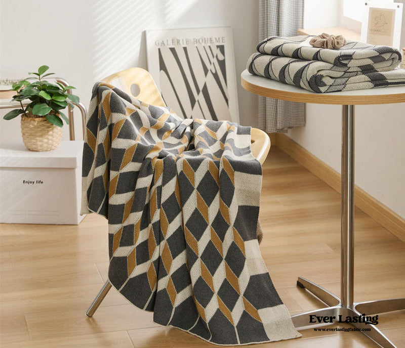 Abstract Blocks Blanket / Orange Gray Blankets
