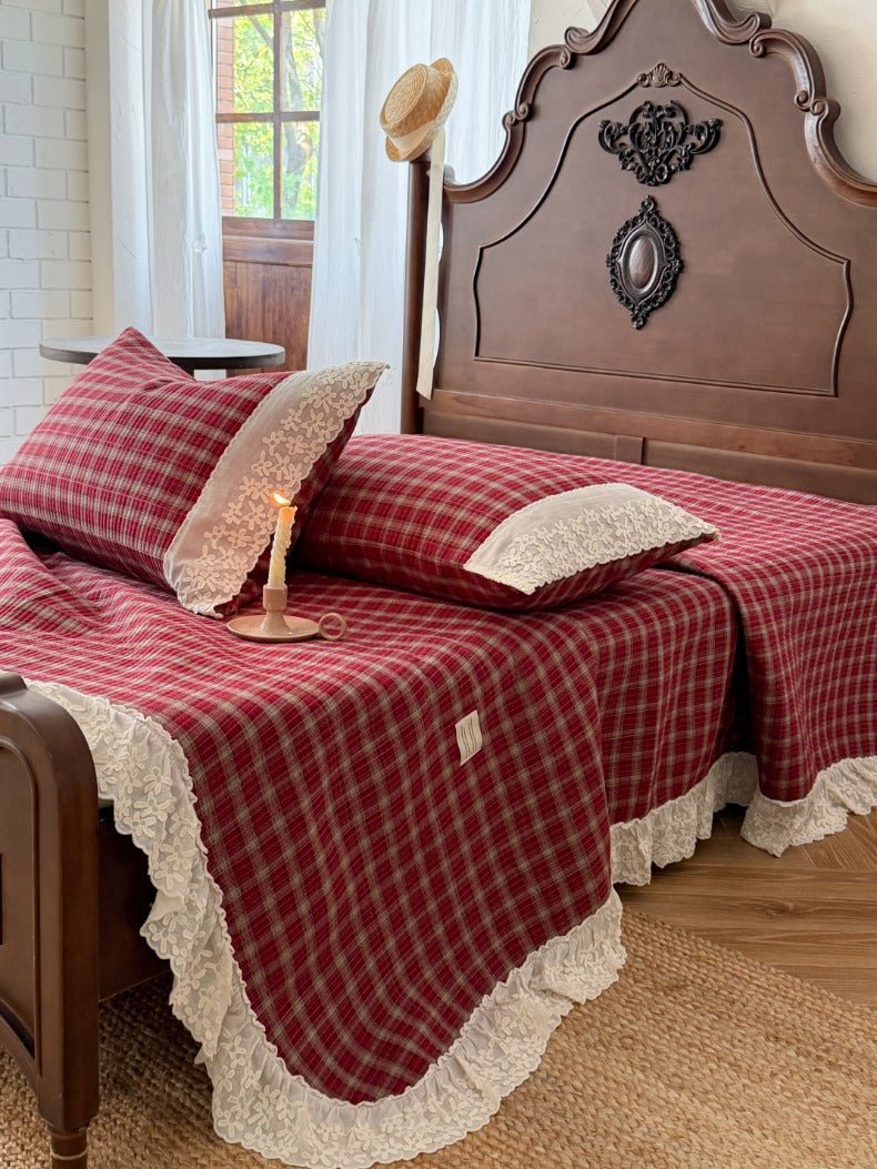-Ever Lasting - Ainsley Gingham Washed Cotton Bedding Set/ Red -Bedding Set -Ever Lasting