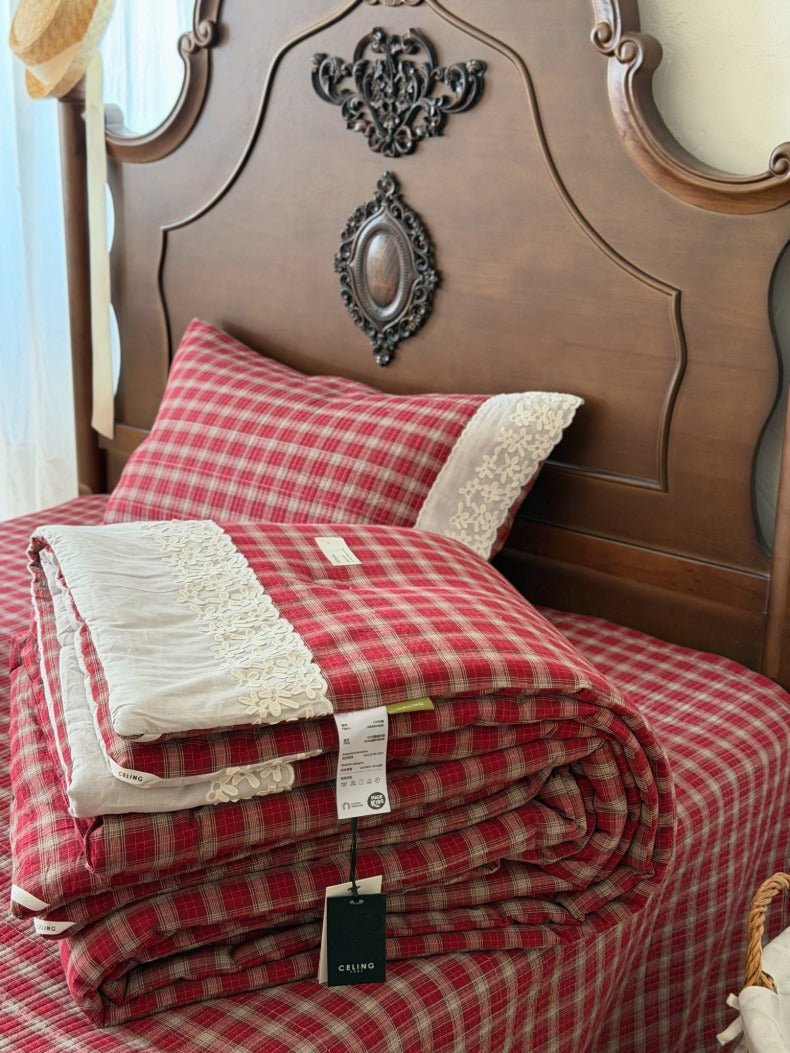 -Ever Lasting - Ainsley Gingham Washed Cotton Bedding Set/ Red -Bedding Set -Ever Lasting