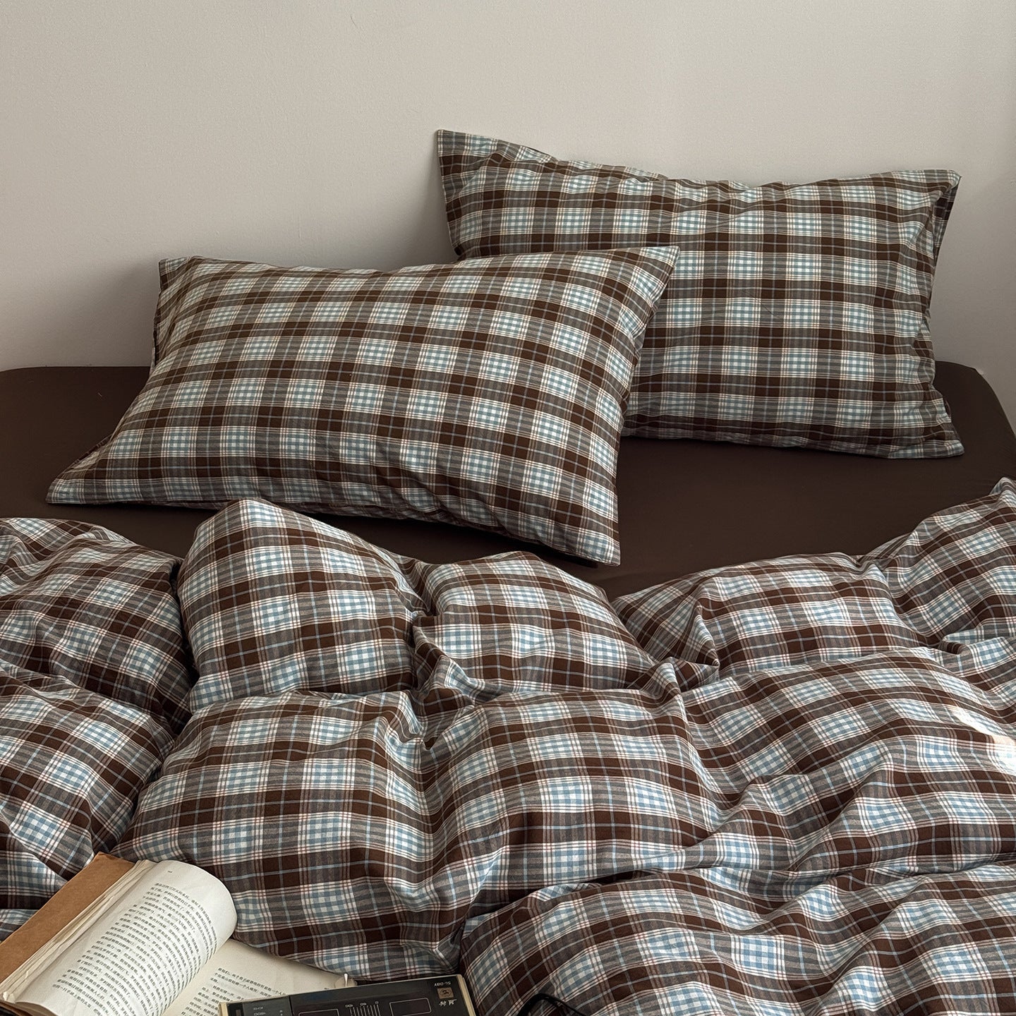  - Ever Lasting - Alora Gingham Washed Cotton Bedding Set / Brown + White - Bedding Set - Ever Lasting
