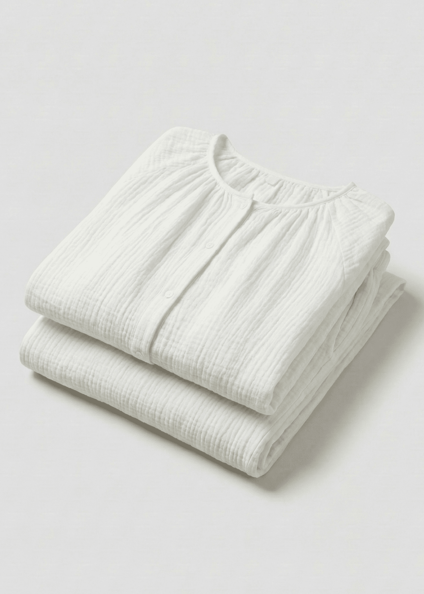  - Ever Lasting - Amélie Double - Layer Cotton Round - Neck Pajama Set / White - Pajamas - Ever Lasting