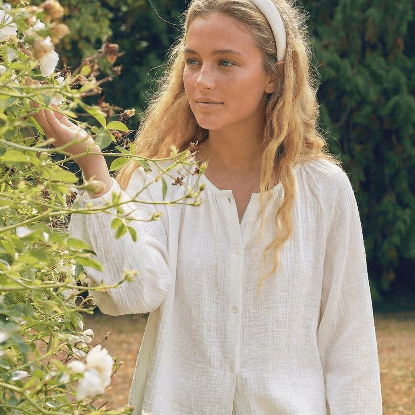  - Ever Lasting - Amélie Double - Layer Cotton Round - Neck Pajama Set / White - Pajamas - Ever Lasting