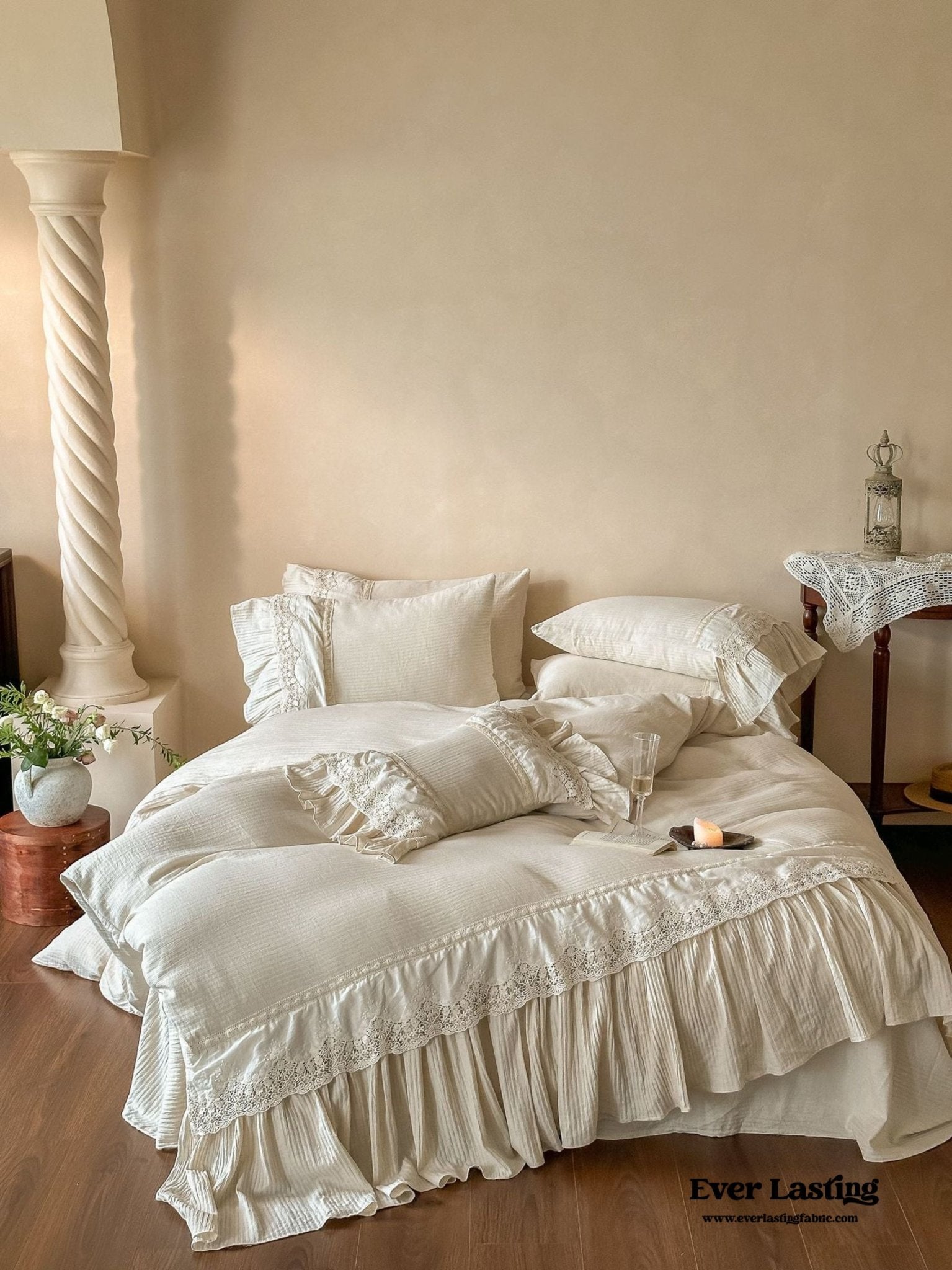 Amelie Lace Embroidered Linen Cotton Bedding Bundle - Ever Lasting