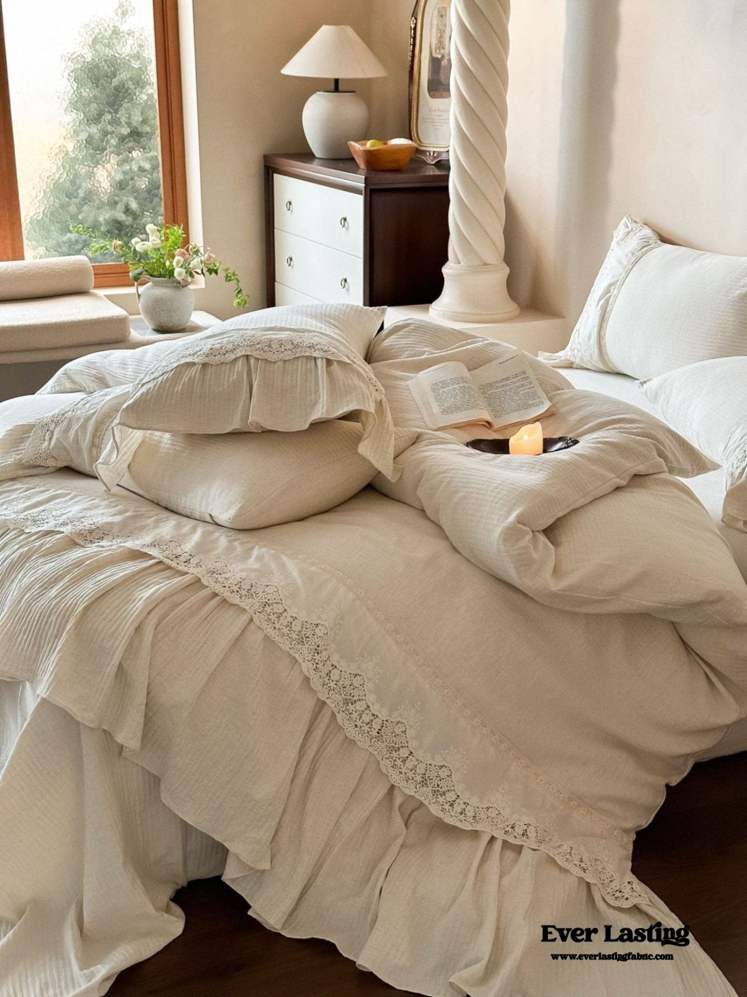 Amelie Lace Embroidered Linen Cotton Bedding Set - Ever Lasting
