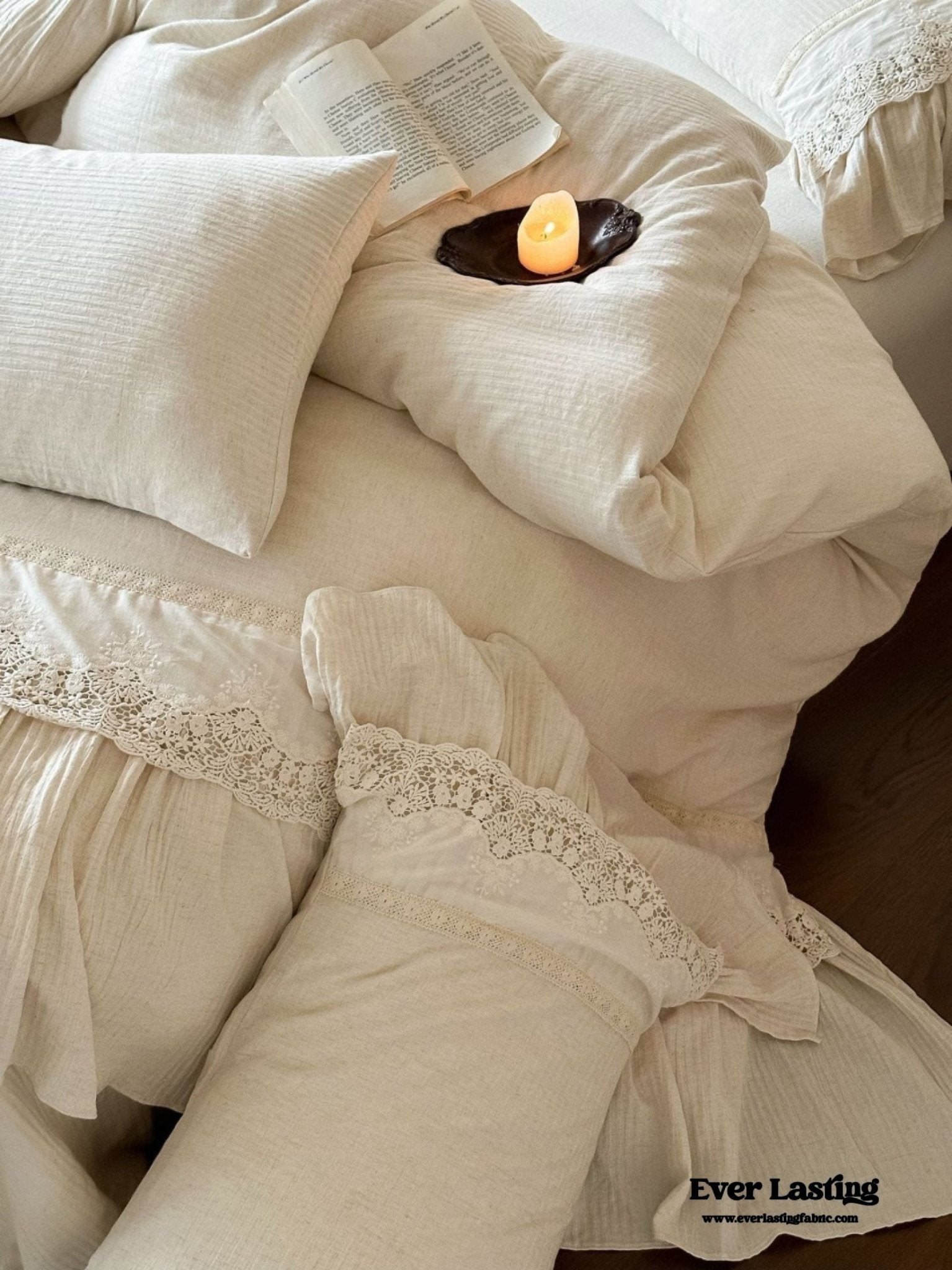 Amelie Lace Embroidered Linen Cotton Bedding Set - Ever Lasting