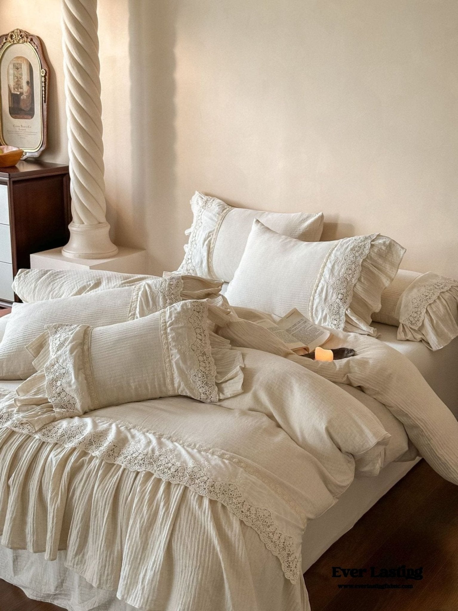 Amelie Lace Embroidered Linen Cotton Bedding Set - Ever Lasting