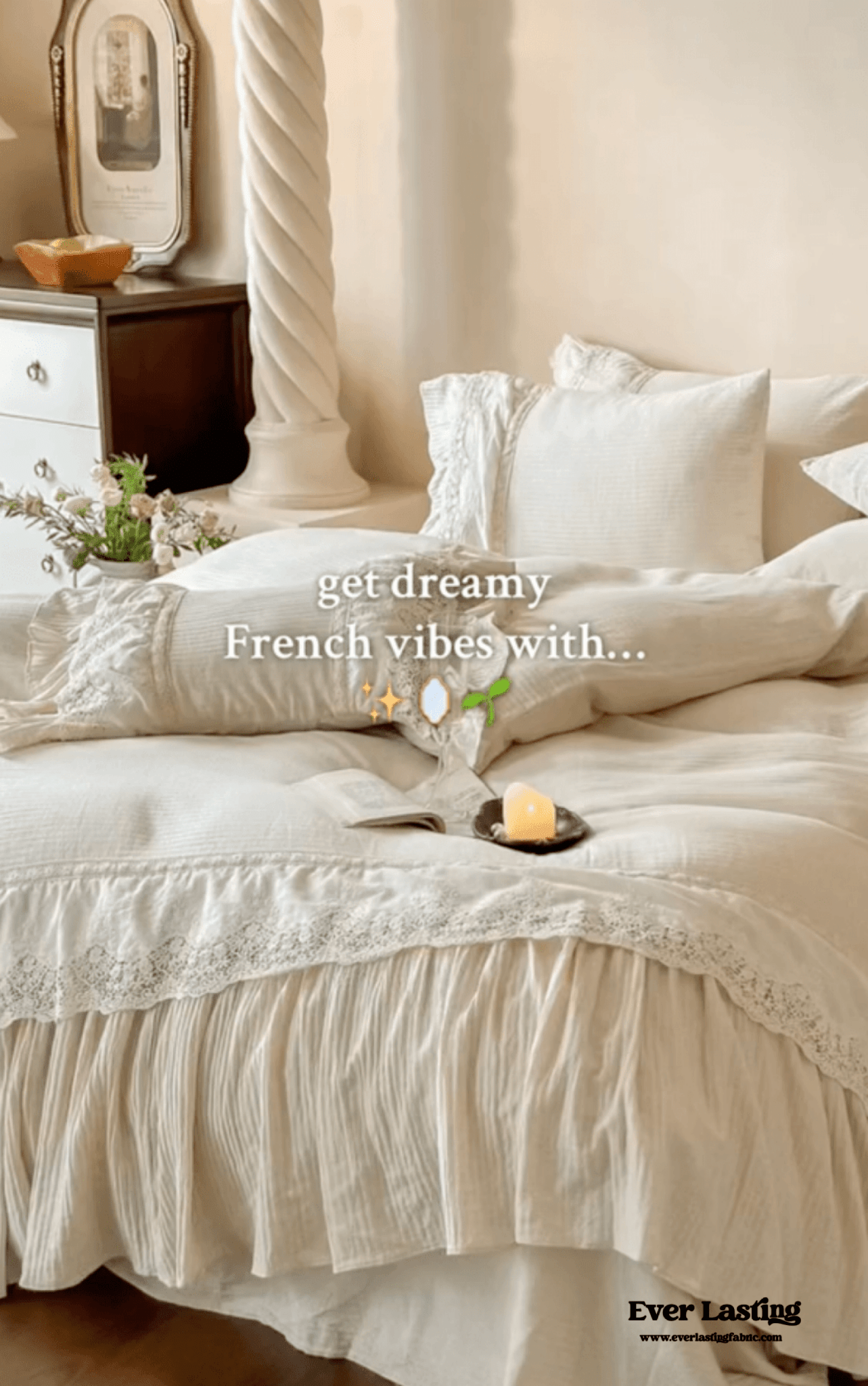 Amelie Lace Embroidered Linen Cotton Bedding Set - Ever Lasting