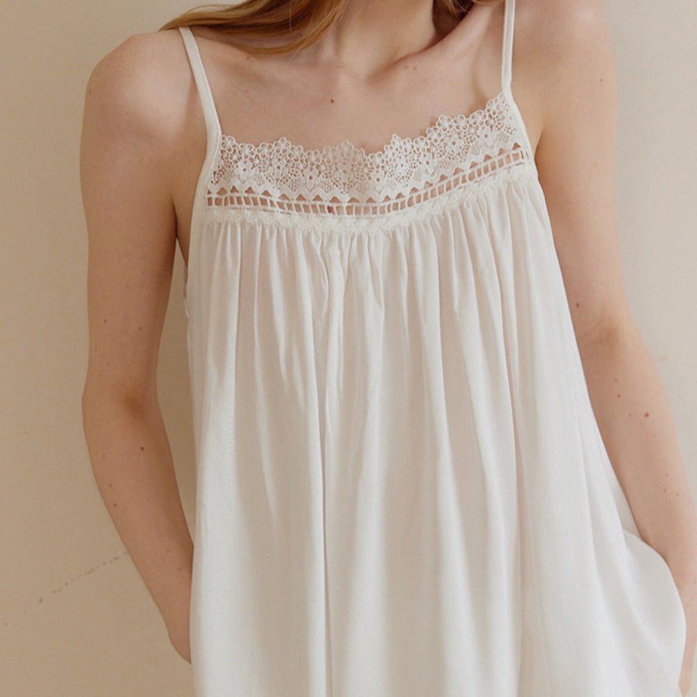 Amie Lace Collar Satin Lightweight Pajama Set / White - Ever Lasting