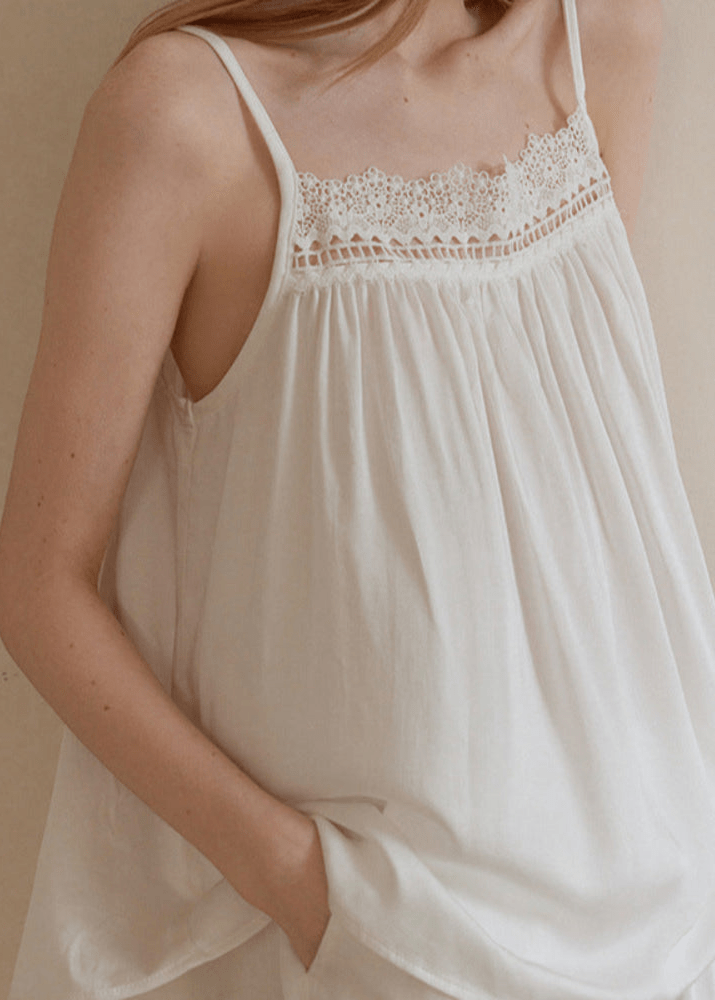 Amie Lace Collar Satin Lightweight Pajama Set / White - Ever Lasting