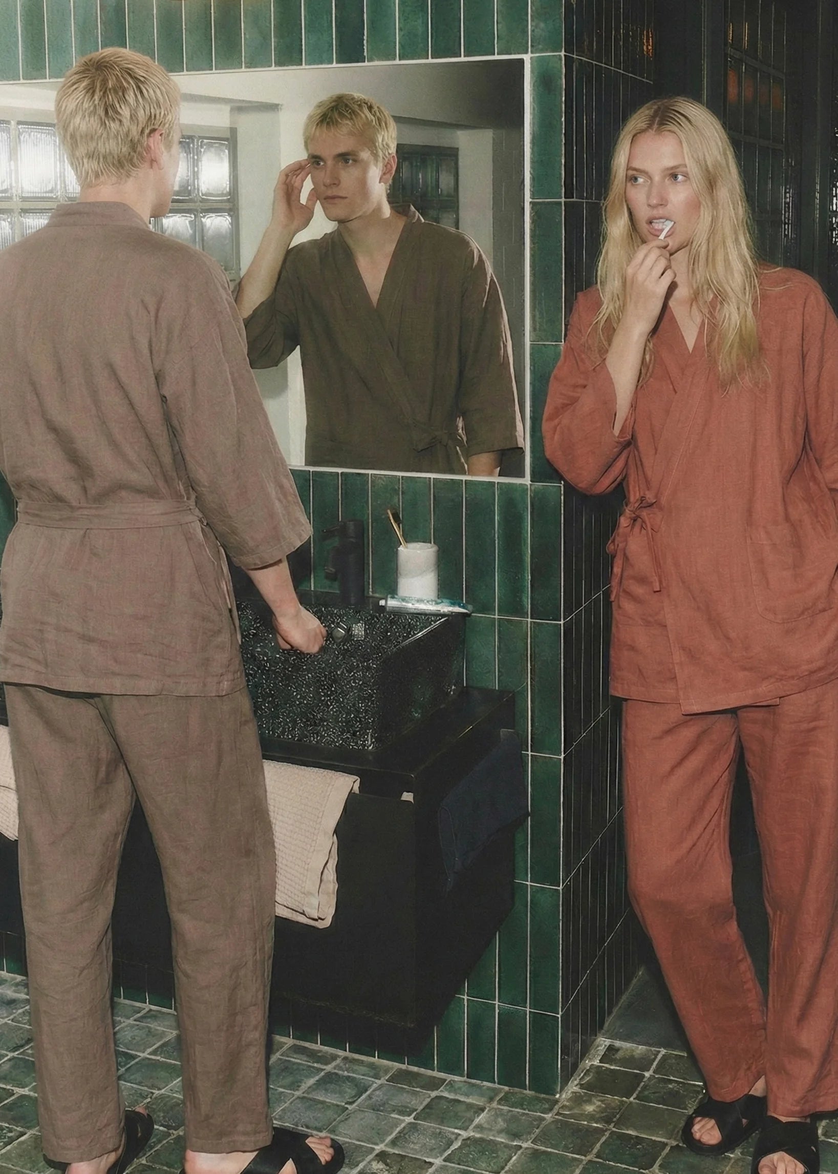  - Ever Lasting - Anaïs Japanese Style Cotton Kimono Pajama Set / Dark Red (Unisex) - Pajamas - Ever Lasting