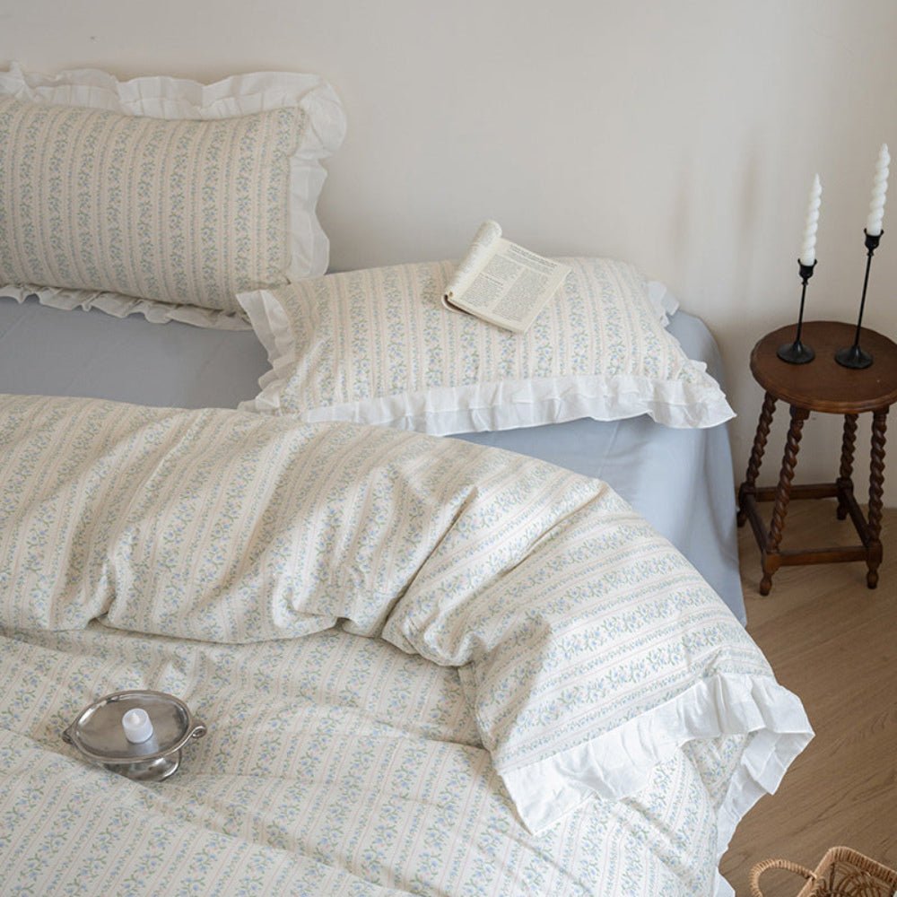 Annie Lace Ruffle Floral Bedding Set / Blue - Ever Lasting