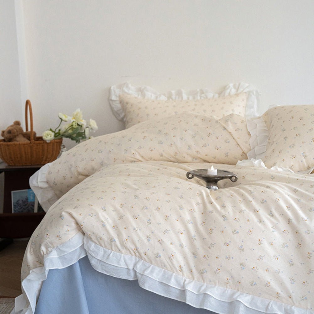 Annie Lace Ruffle Floral Bedding Set / Blue - Ever Lasting