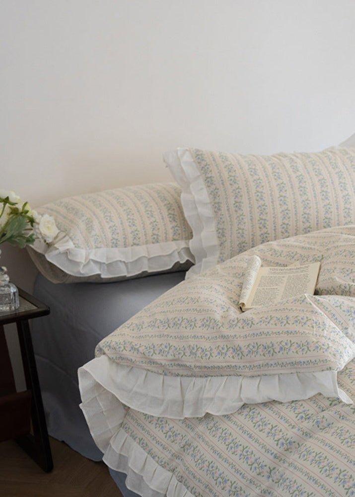 Annie Lace Ruffle Floral Bedding Set / Blue - Ever Lasting