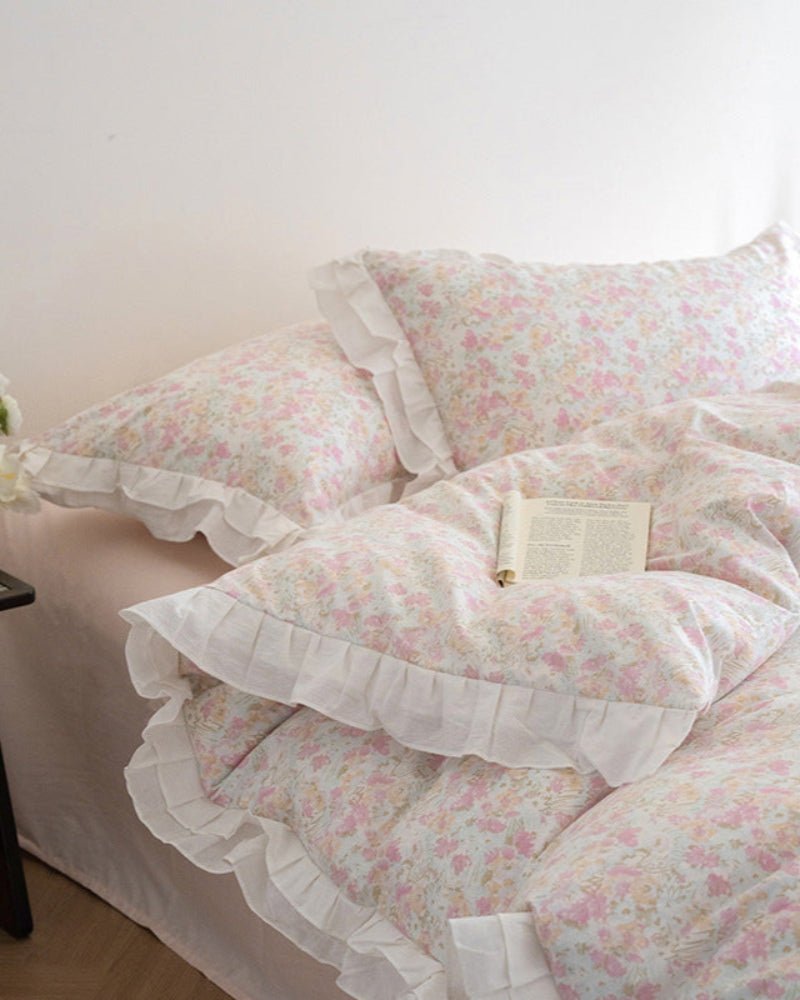 Annie Lace Ruffle Floral Bedding Set / Blue - Ever Lasting