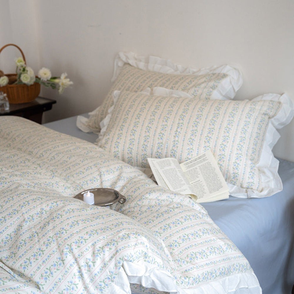 Annie Lace Ruffle Floral Bedding Set / Blue - Ever Lasting