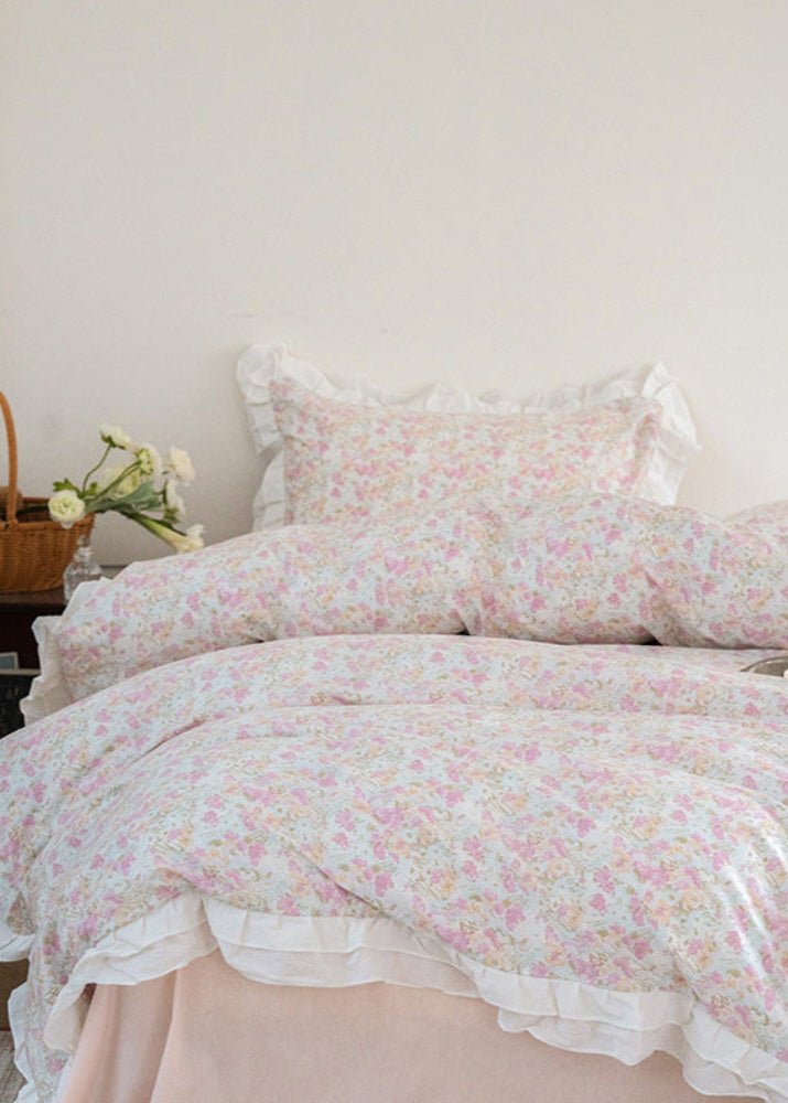 Annie Lace Ruffle Floral Bedding Set / Blue - Ever Lasting