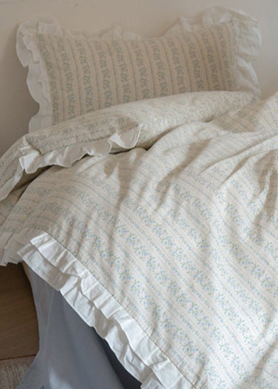 Annie Lace Ruffle Floral Bedding Set / Blue - Ever Lasting