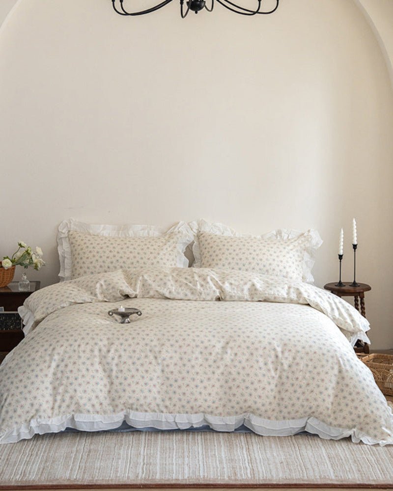 Annie Lace Ruffle Floral Bedding Set / Blue - Ever Lasting