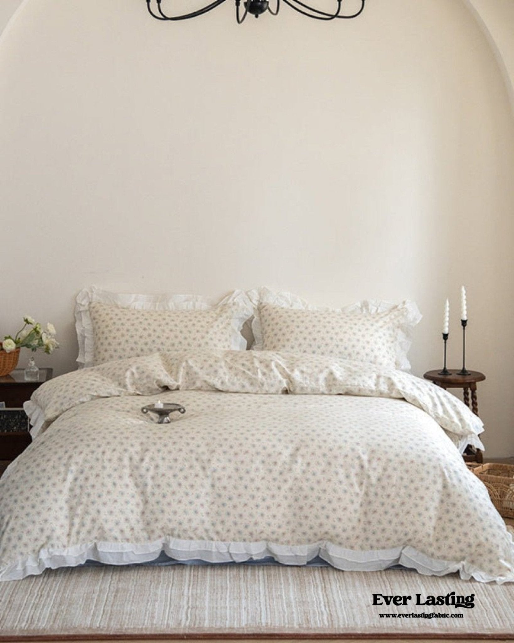 Annie Lace Ruffle Floral Bedding Set / Pink - Ever Lasting