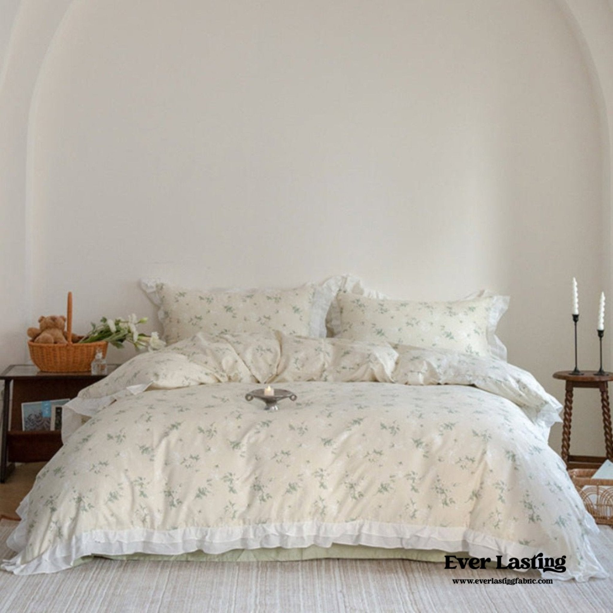 Annie Lace Ruffle Floral Bedding Set / Pink - Ever Lasting