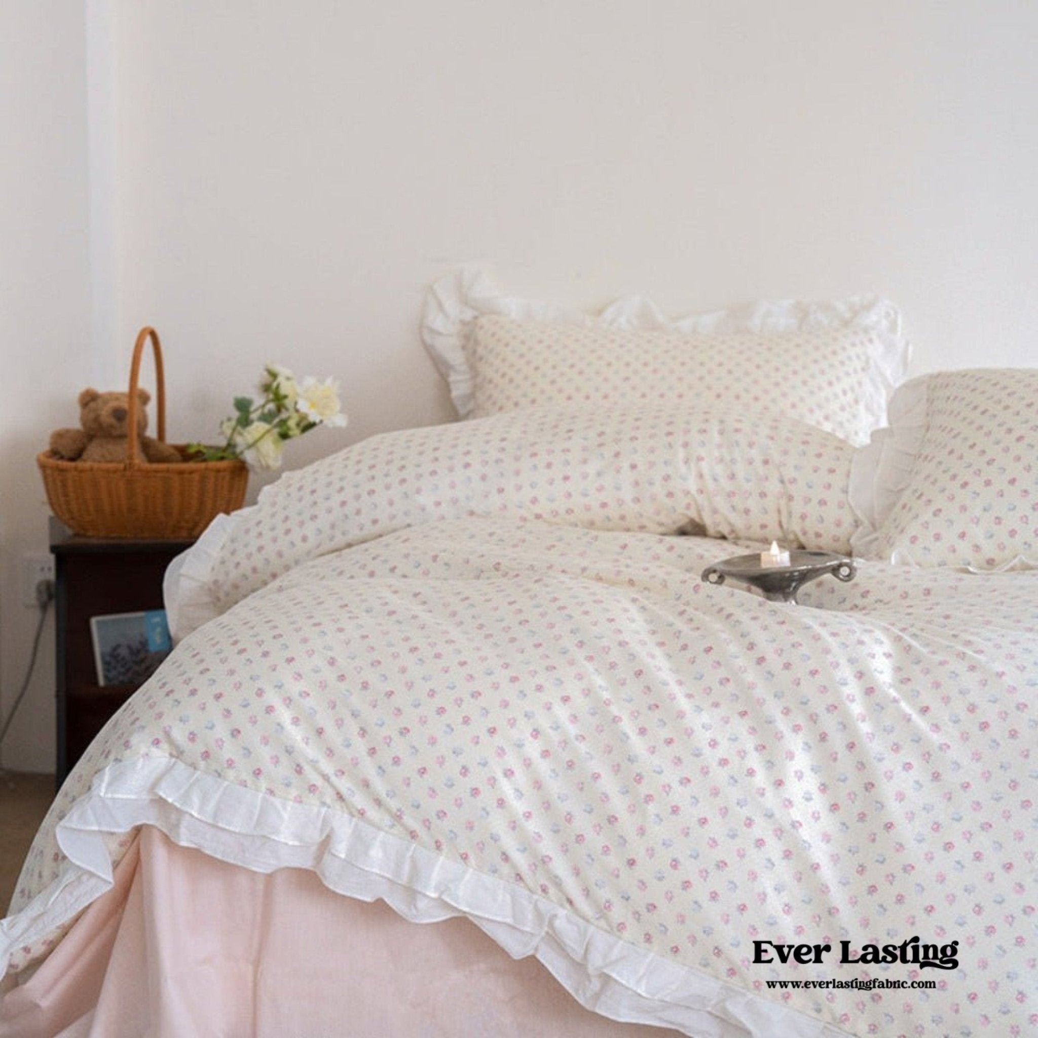Annie Lace Ruffle Floral Bedding Set / Pink - Ever Lasting
