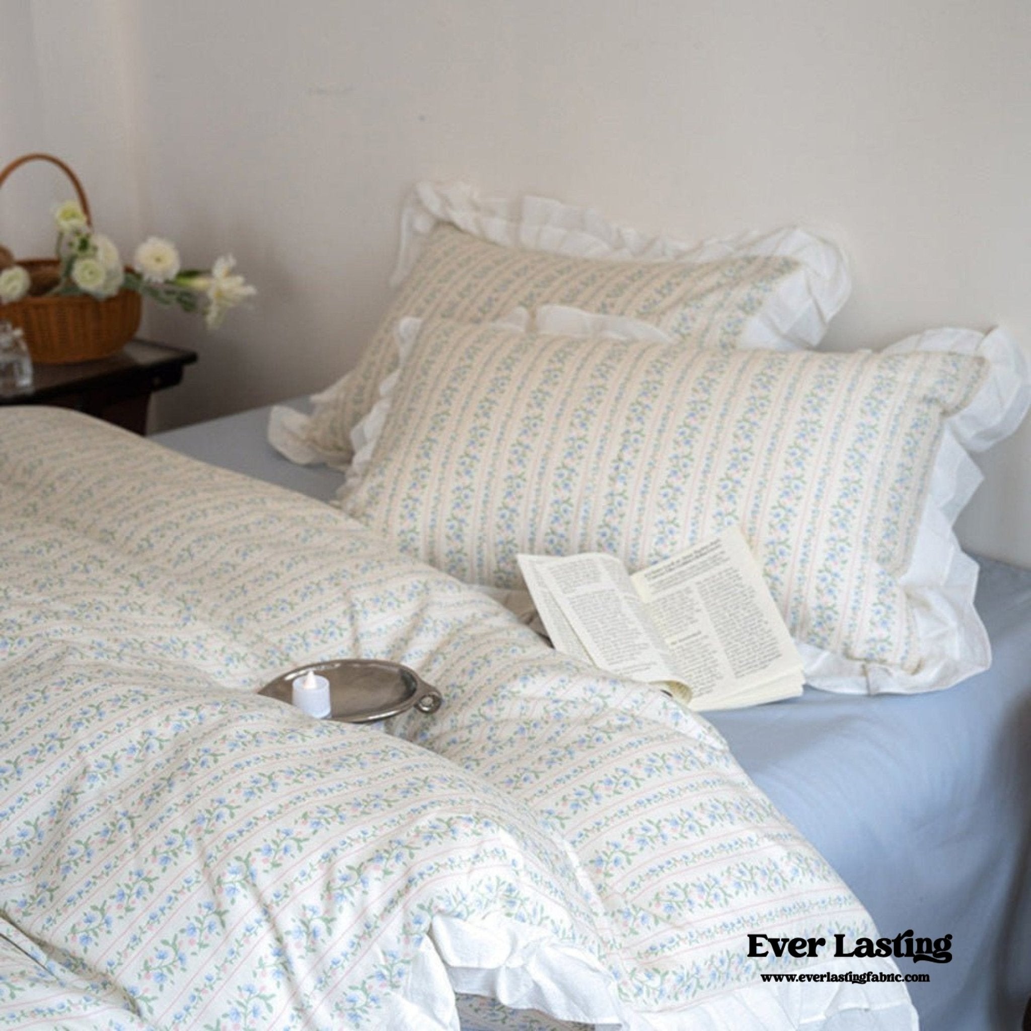 Annie Lace Ruffle Floral Bedding Set / Pink Beige - Ever Lasting