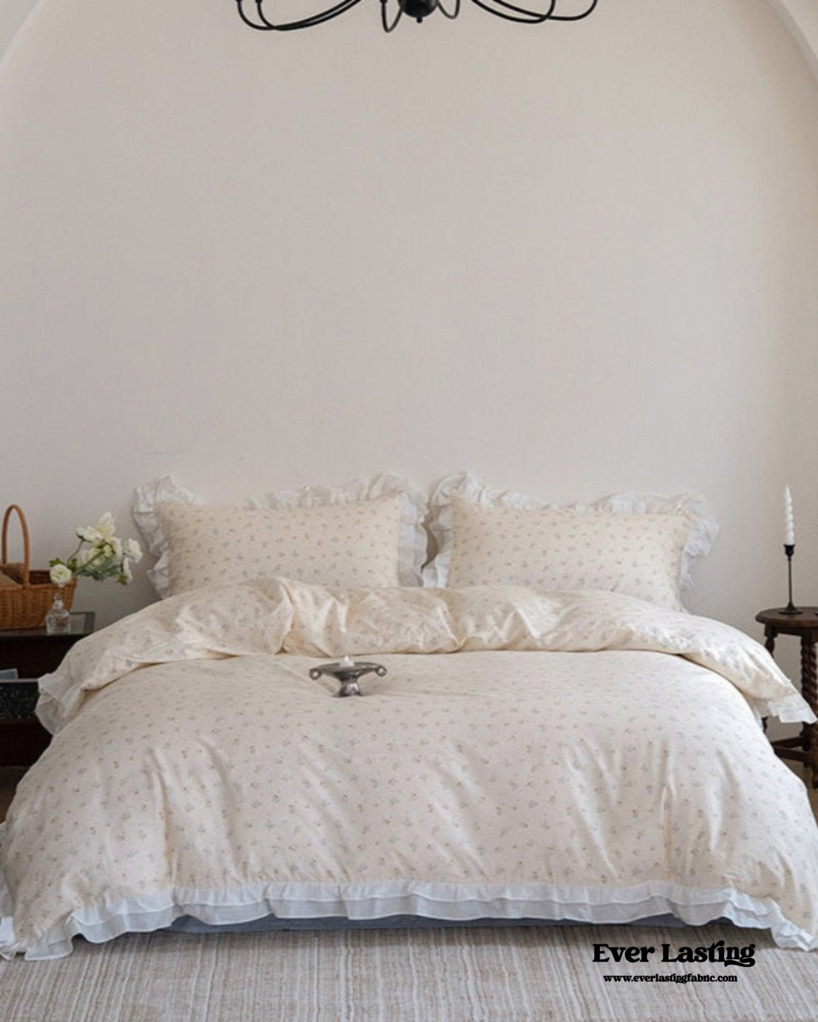 Annie Lace Ruffle Floral Bedding Set / Pink Beige - Ever Lasting