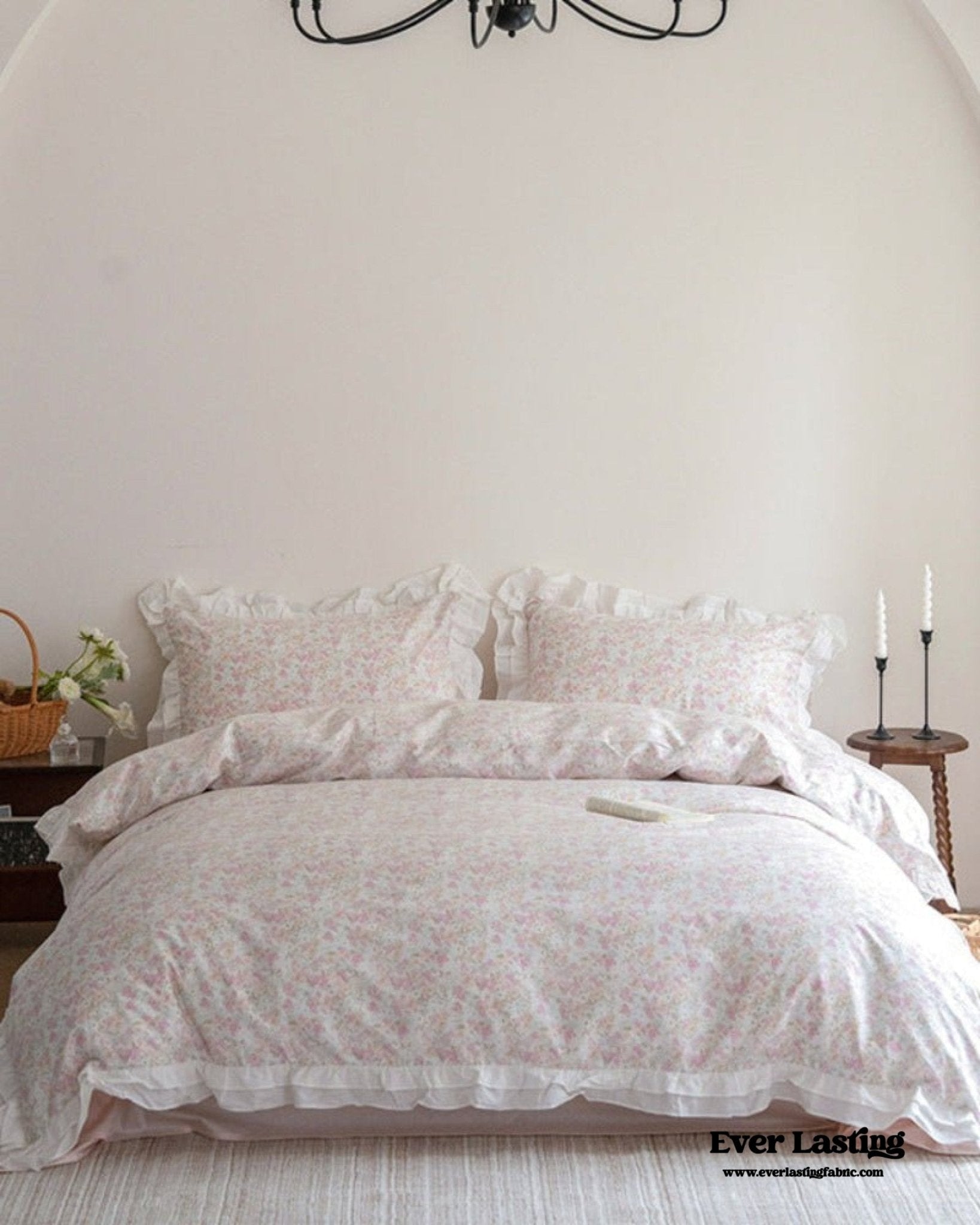 Annie Lace Ruffle Floral Bedding Set / Pink Beige - Ever Lasting