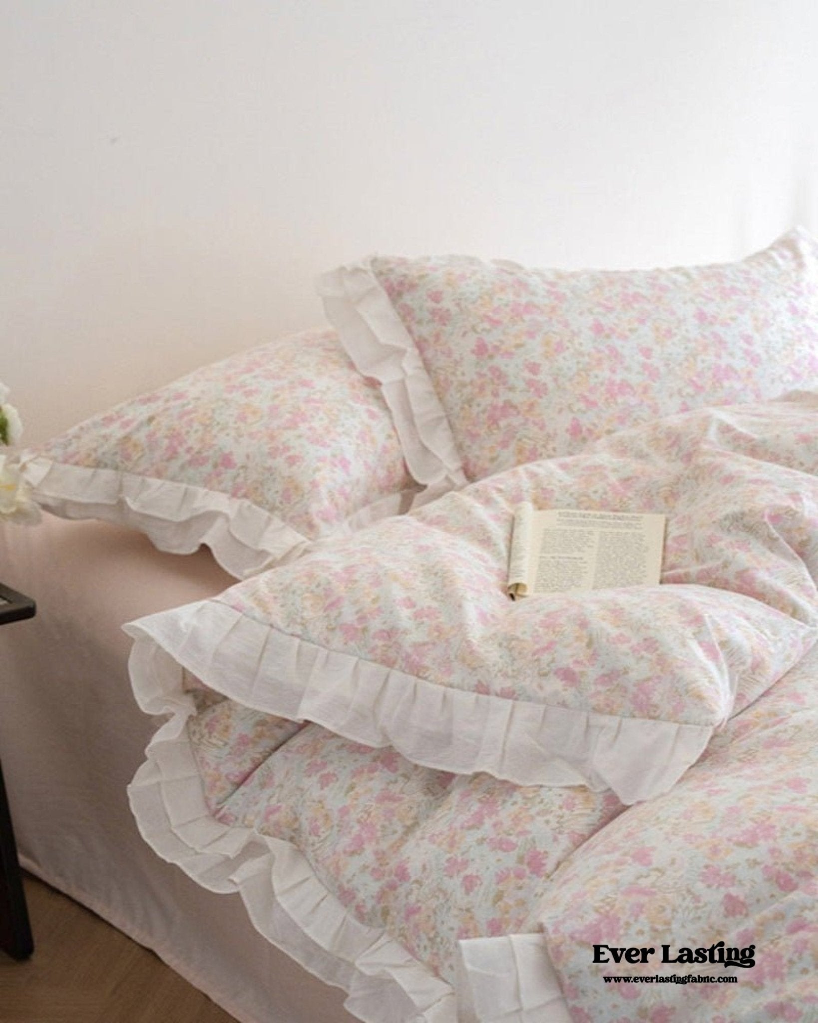 Annie Lace Ruffle Floral Bedding Set / Pink Beige - Ever Lasting