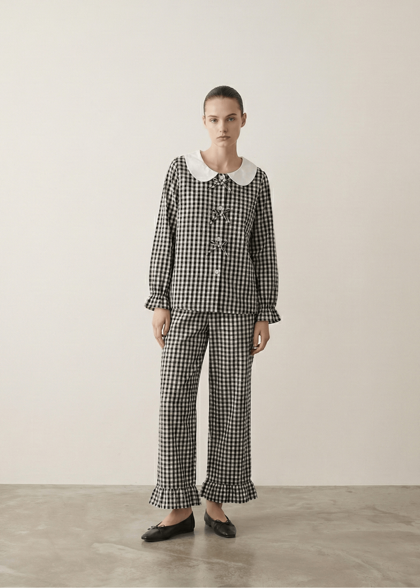  - Ever Lasting - Annie Soft Gingham Lounge Set / Black - Pajamas - Ever Lasting