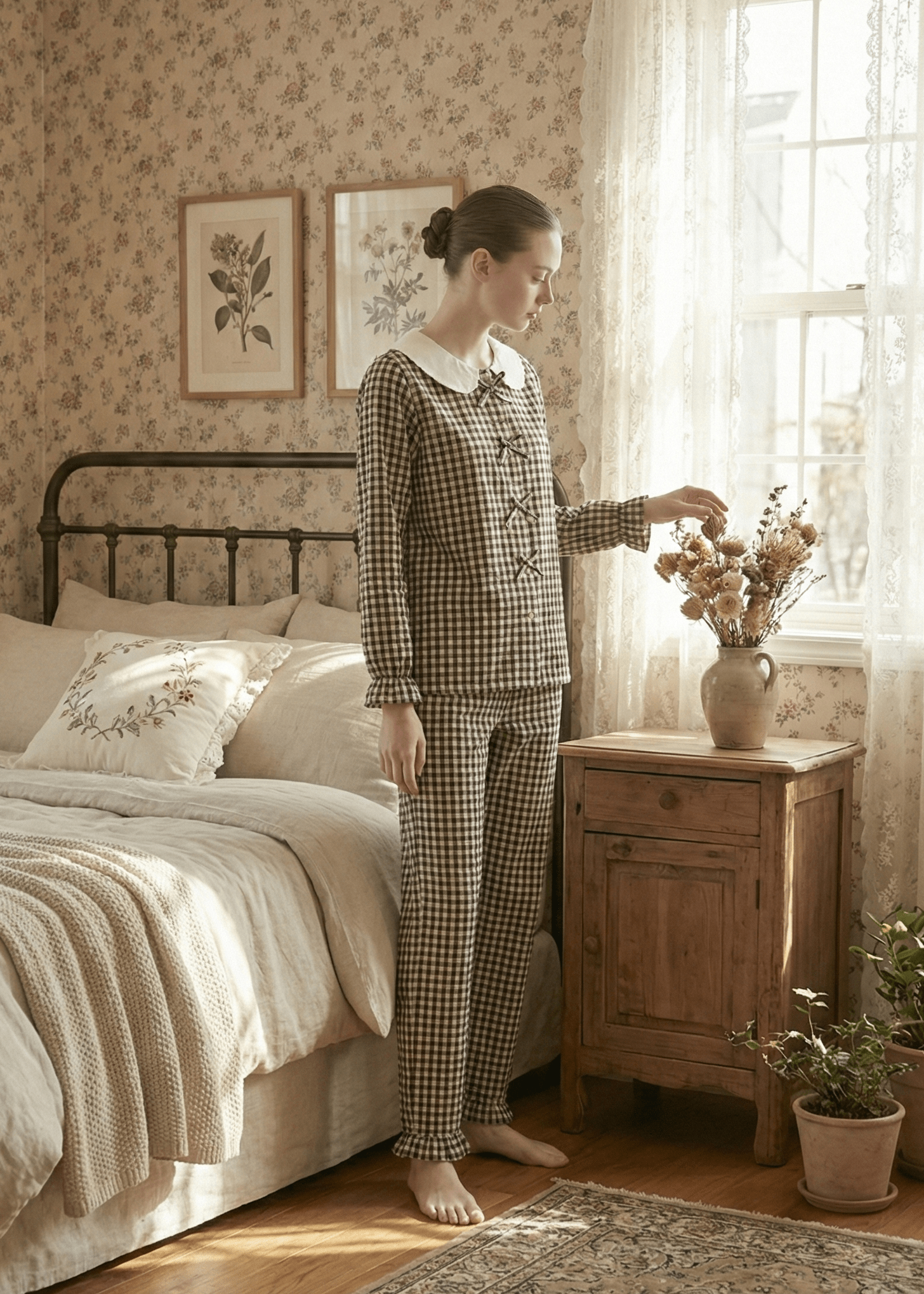  - Ever Lasting - Annie Soft Gingham Lounge Set / Black - Pajamas - Ever Lasting