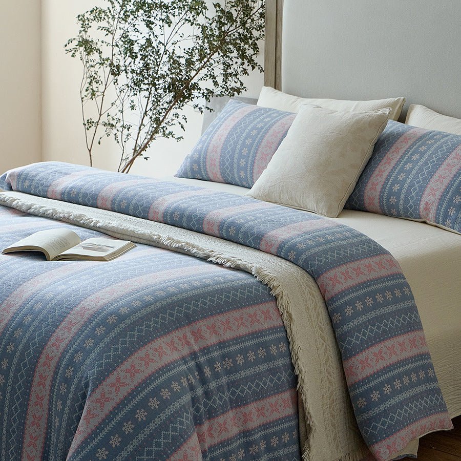  - Ever Lasting - Anya Striped Jacquard Bedding Set / Blue - Bedding Set - Ever Lasting