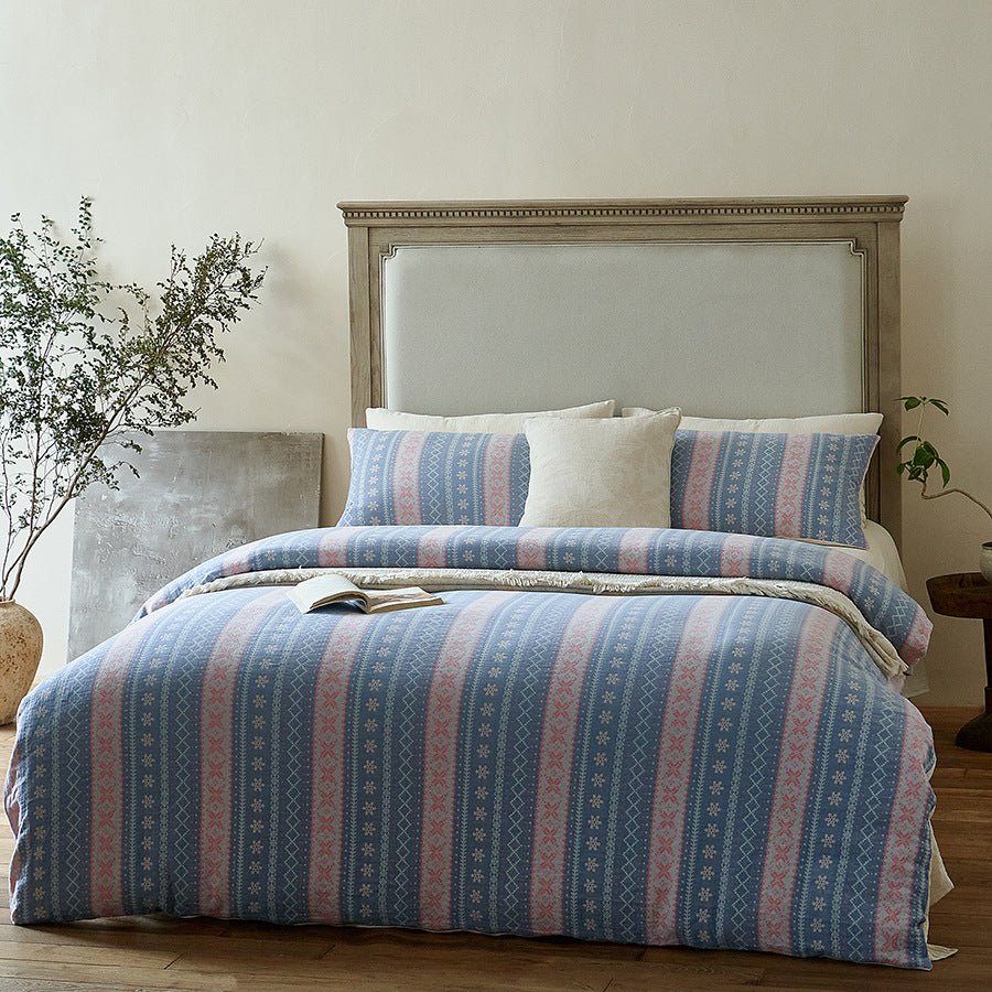  - Ever Lasting - Anya Striped Jacquard Bedding Set / Blue - Bedding Set - Ever Lasting
