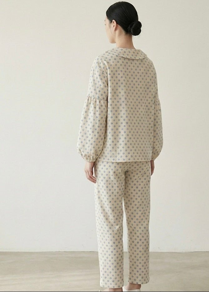  - Ever Lasting - Aria Ruffle Floral Pajama Set / Beige - Pajamas - Ever Lasting