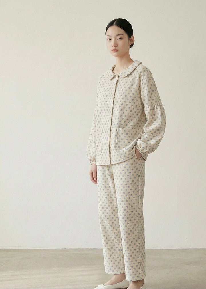  - Ever Lasting - Aria Ruffle Floral Pajama Set / Beige - Pajamas - Ever Lasting